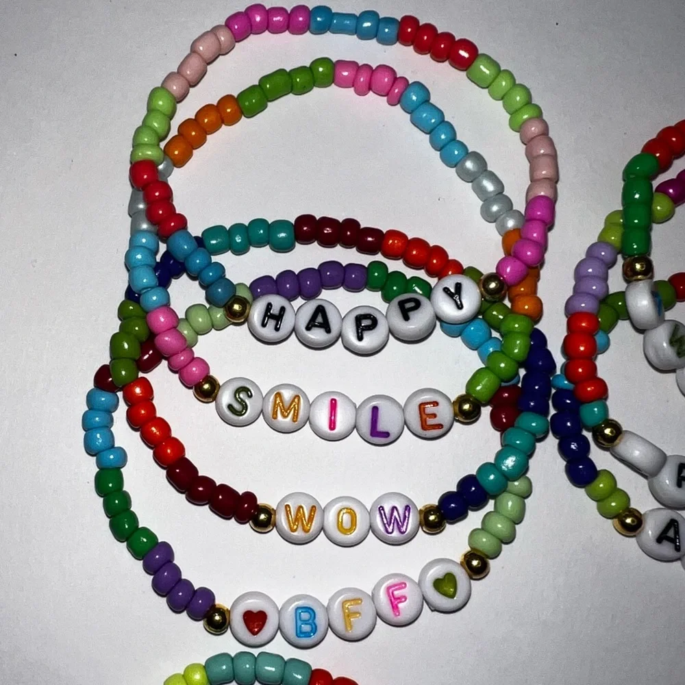 Colorful Beaded Friendship/Positive Inspirational Stretch Bracelets Set/Lot-14